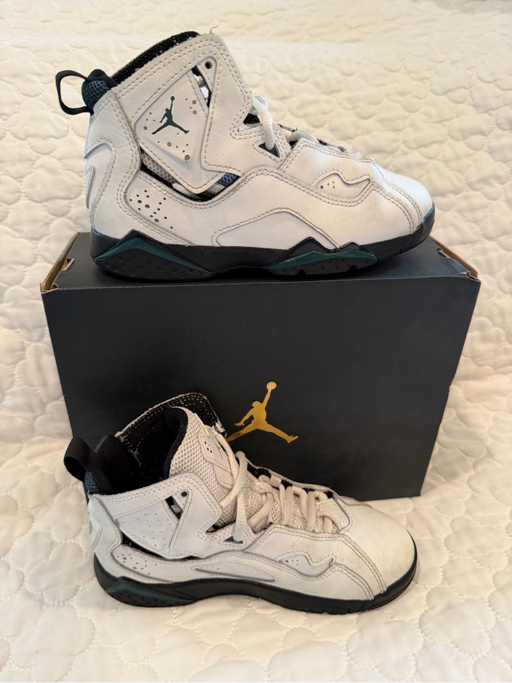 Jordan Kids White and Green High-Top Sneakers